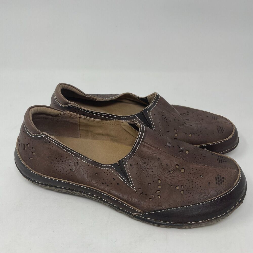 Spring Step L’Artiste Brown Slip-On Leather Shoes Women’s Size‎ 41 Floral Cutout